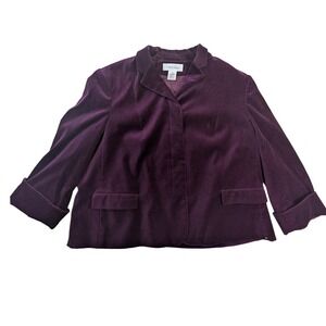 Calvin Klein Women's Purple Velvet Blazer Jacket Size 16 Cuffed Sleeves
